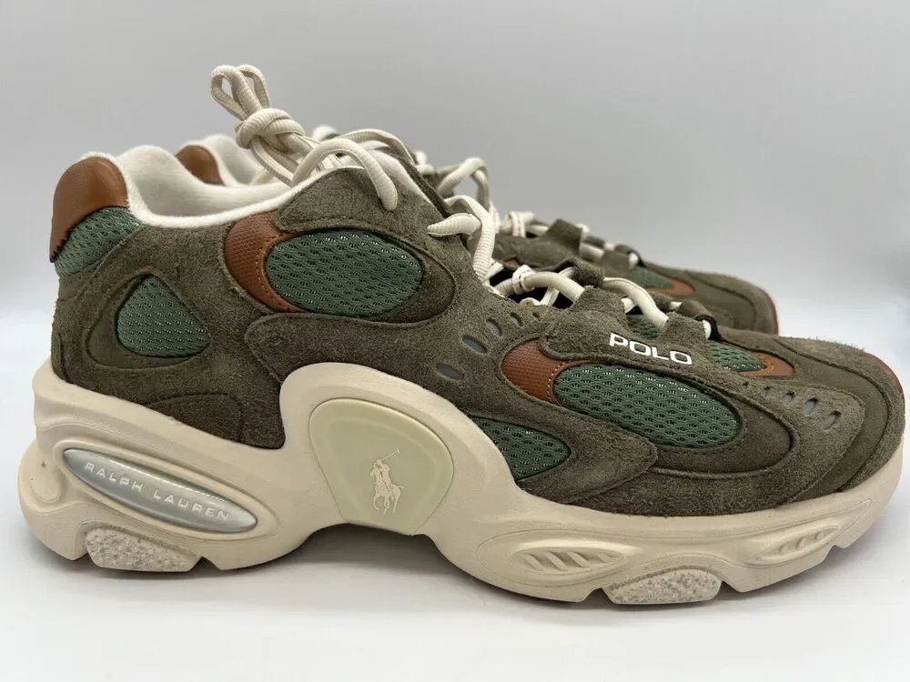 Polo Ralph Lauren Modern Trainer 100 Olive/White Size 11 NEW
